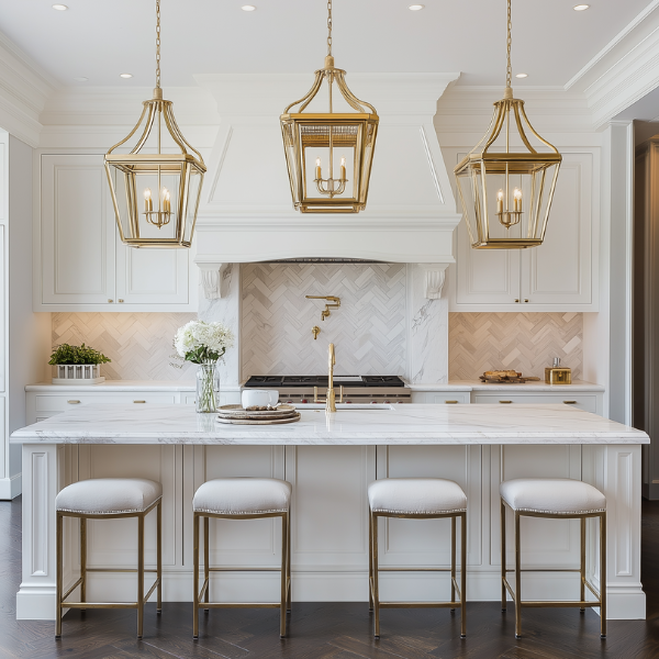 Newly renovated white marble kitchen.